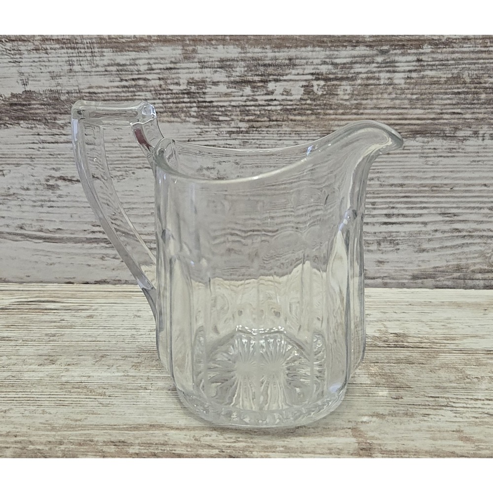 Vintage Crystal Clear Glass Creamer Columns Diamond Point Square Handle 1970